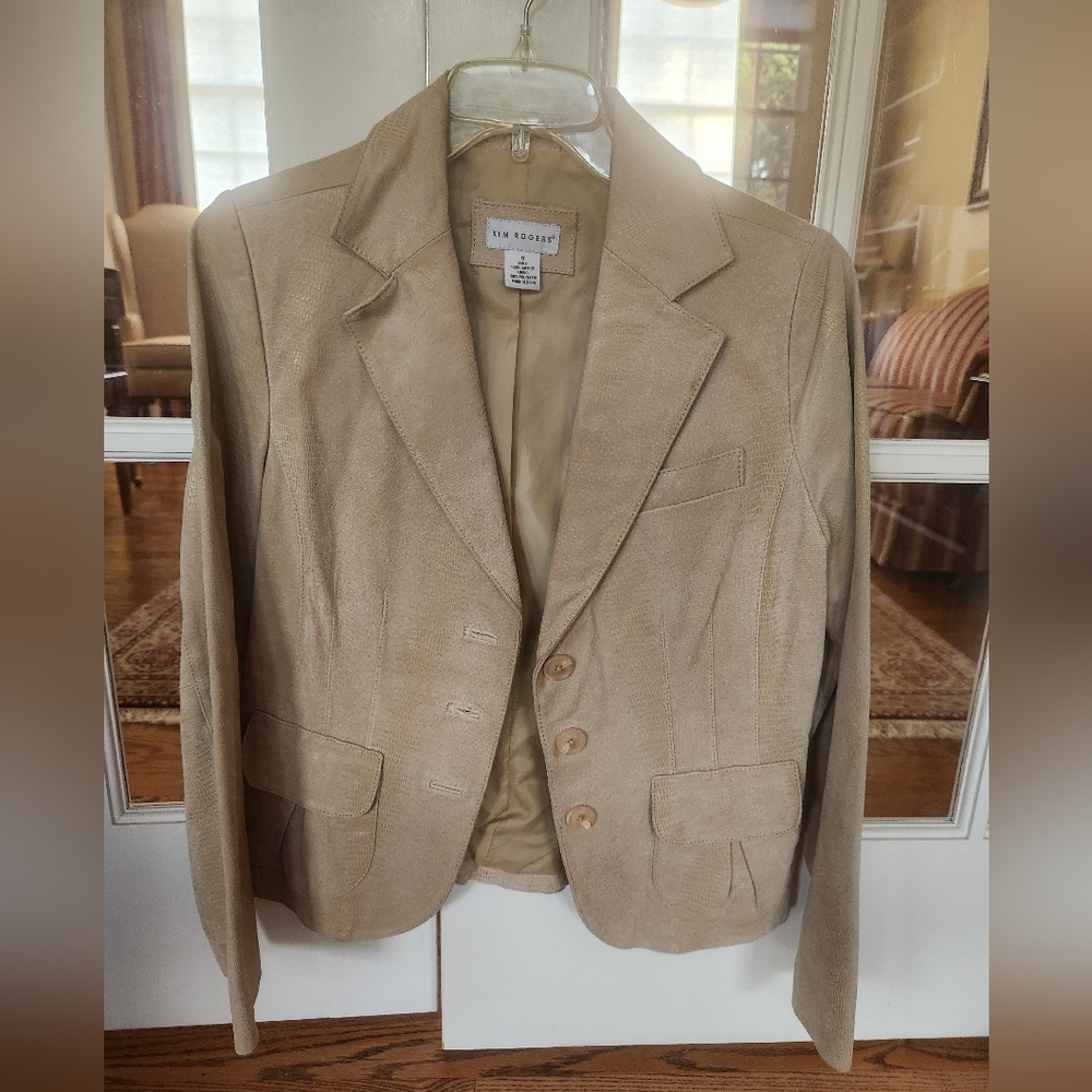 Beige Kim Rogers Leather Blazer S
